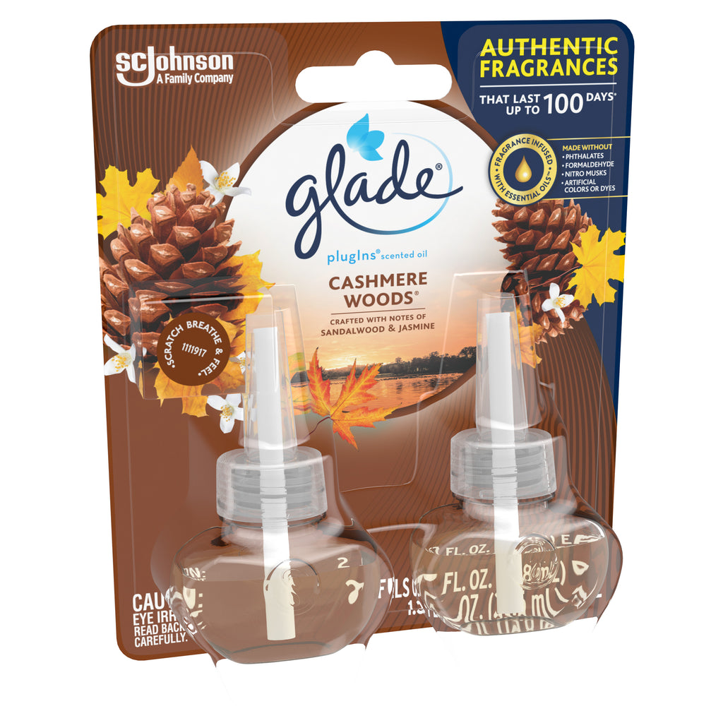 PlugIns Refill 2 CT, Cashmere Woods, 1.34 FL. OZ. Total, Scented Oil Air Freshener Infused