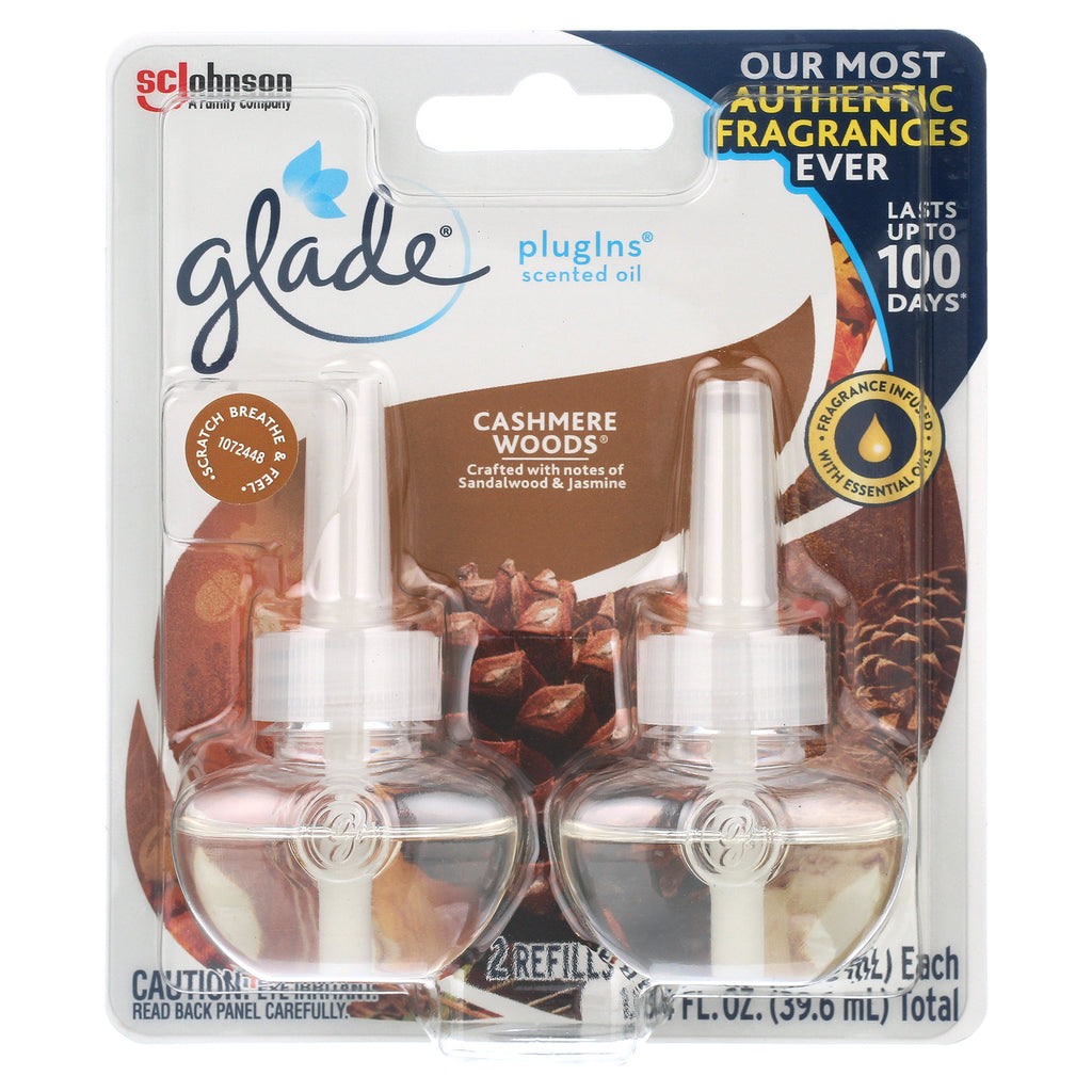PlugIns Refill 2 CT, Cashmere Woods, 1.34 FL. OZ. Total, Scented Oil Air Freshener Infused
