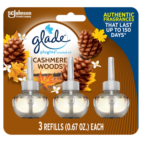 PlugIns Refill 3 CT, Cashmere Woods, 2.01 FL. OZ. Total, Scented Oil Air Freshener Infused