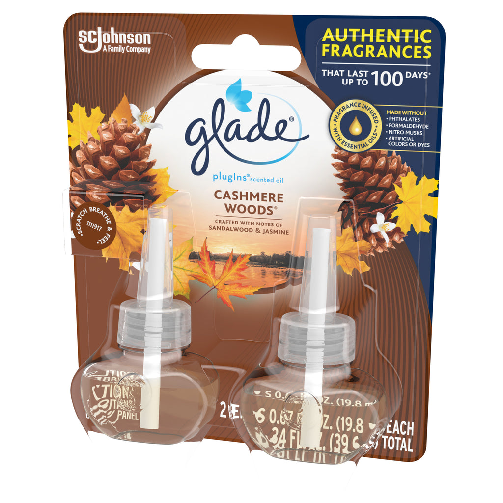 PlugIns Refill 2 CT, Cashmere Woods, 1.34 FL. OZ. Total, Scented Oil Air Freshener Infused