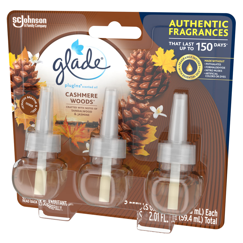 PlugIns Refill 3 CT, Cashmere Woods, 2.01 FL. OZ. Total, Scented Oil Air Freshener Infused