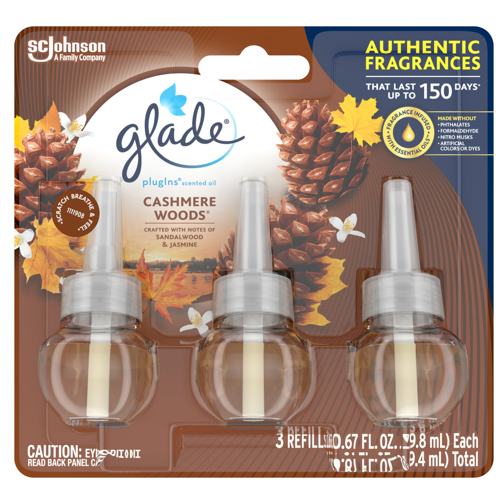 PlugIns Refill 3 CT, Cashmere Woods, 2.01 FL. OZ. Total, Scented Oil Air Freshener Infused