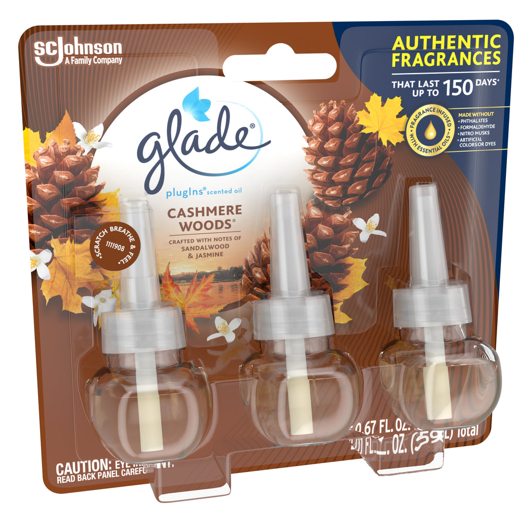 PlugIns Refill 3 CT, Cashmere Woods, 2.01 FL. OZ. Total, Scented Oil Air Freshener Infused
