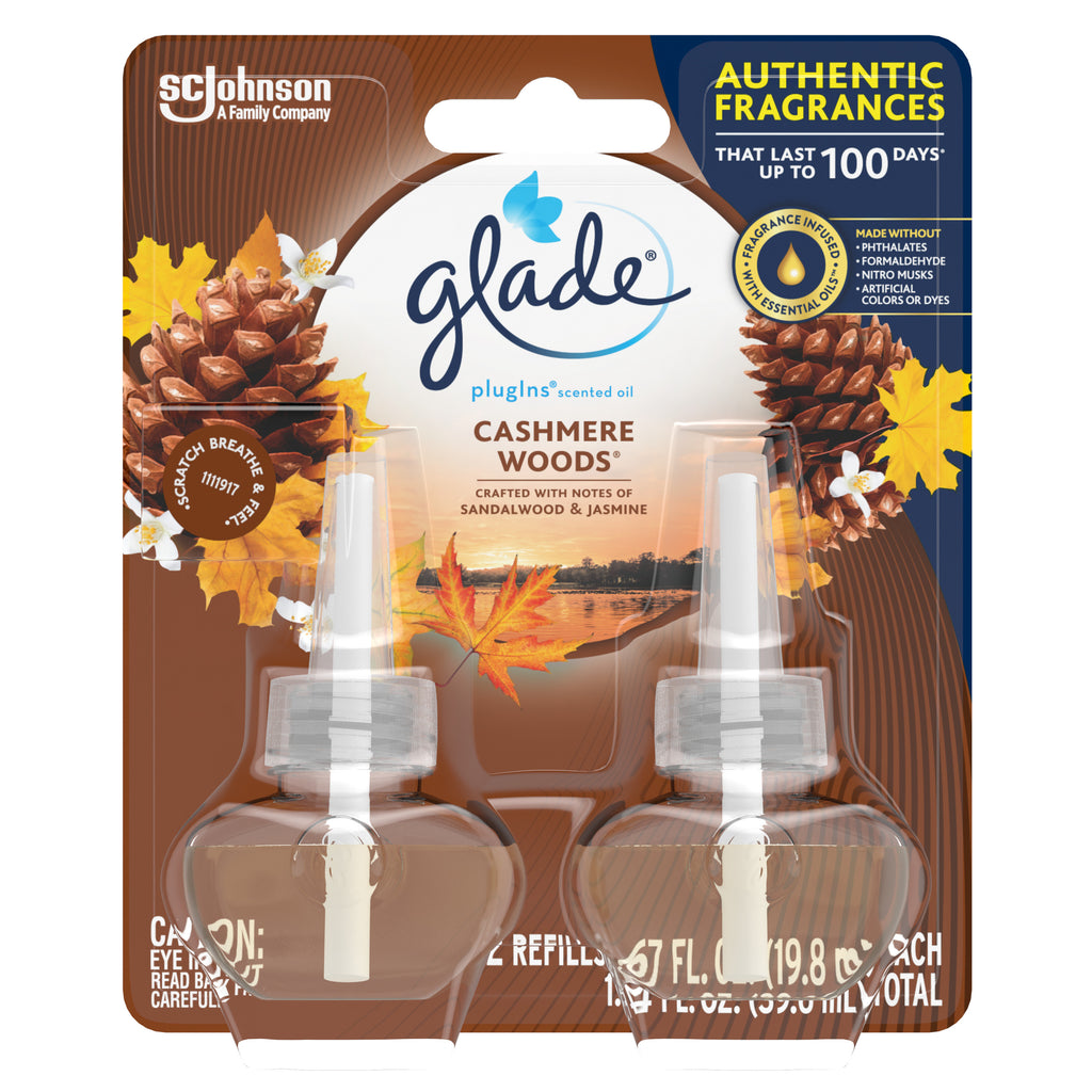 PlugIns Refill 2 CT, Cashmere Woods, 1.34 FL. OZ. Total, Scented Oil Air Freshener Infused